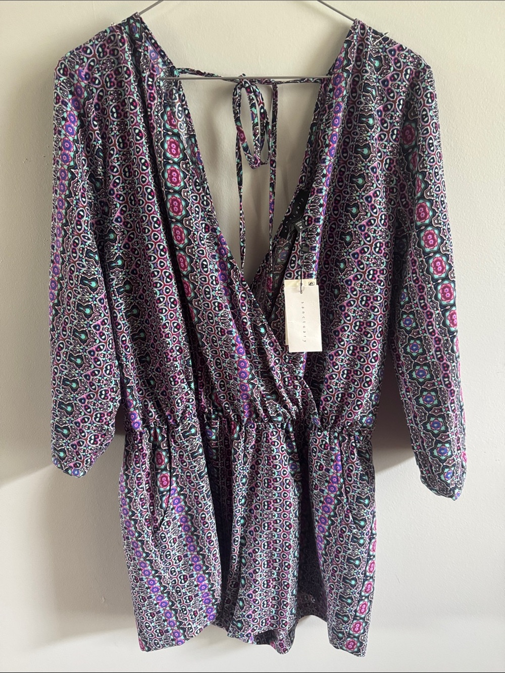 Sanctuary Medium Printed Long Sleeve Surplice Romper Boho Festival NWT